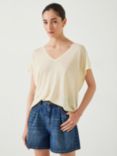 HUSH Emmerline Linen Cotton Blend V-Neck T-Shirt, Pale Yellow