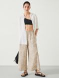 HUSH Melissa Linen Blend Wide Leg Trousers, Taupe/Cream