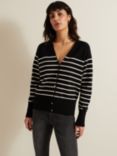 Phase Eight Nina Stripe Cardigan, Black/Ivory