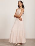 Mint Velvet Embroidered Halter Maxi Dress, Light Pink