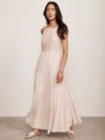 Mint Velvet Embroidered Halter Maxi Dress, Light Pink, Light Pink