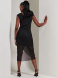 Jolie Moi Embellished Ruched Mesh Midi Dress, Black