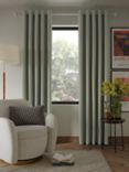 John Lewis Boucle Pair Blackout/Thermal Lined Eyelet Curtains, Myrtle Green