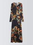 John Lewis Rose Print Batwing Maxi Dress, Black/Multi