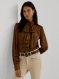 Lauren Ralph Lauren Domilia Ruffle Tie Top, Dark Terracotta