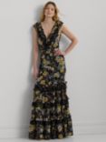 Lauren Ralph Lauren Sleeveless Tiered Floral Maxi Dress, Black/Multi