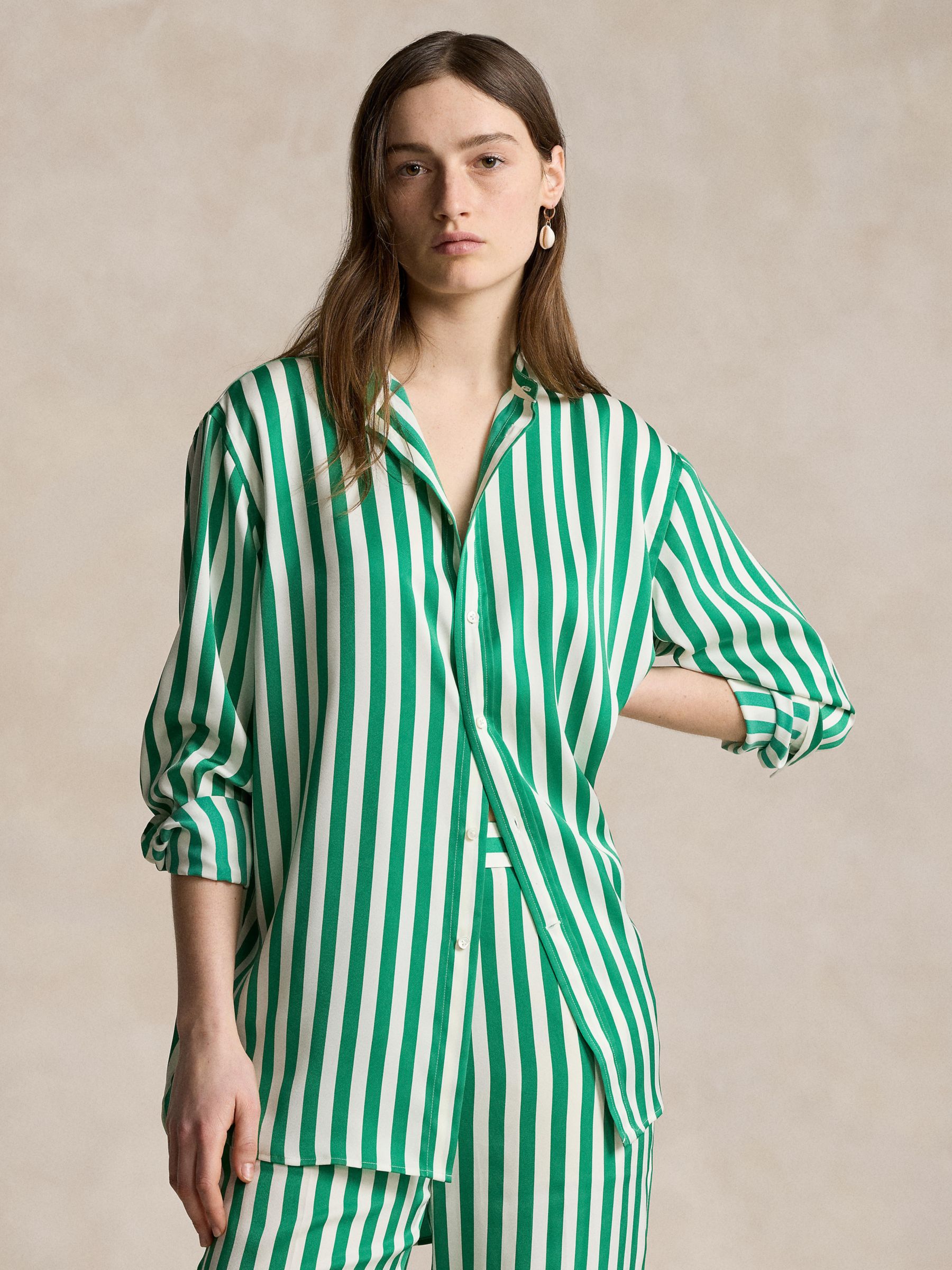 Polo Ralph Lauren Stripe Silk Shirt, Green/Multi