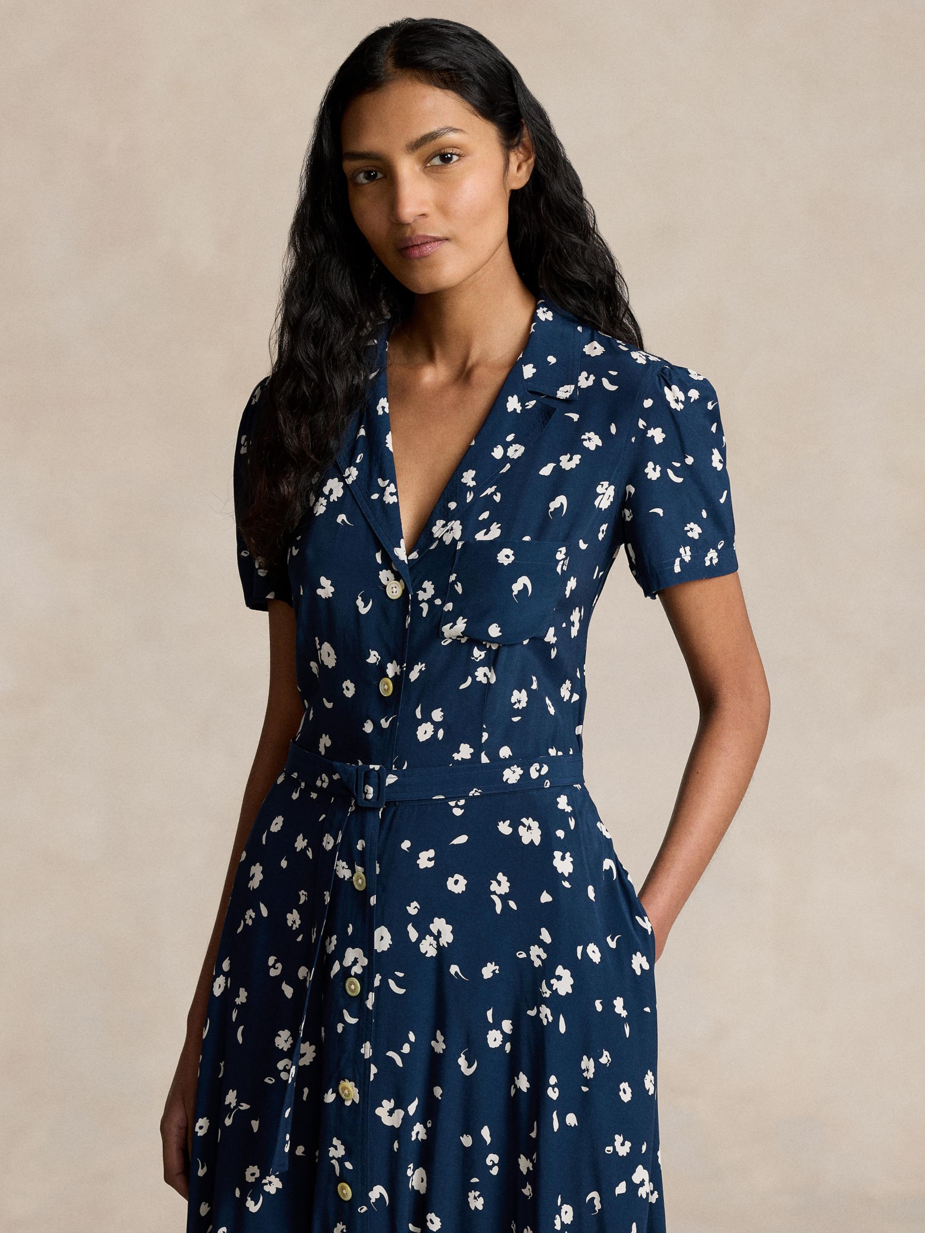 Polo Ralph Lauren Floral Crepe Dress, Blue/Multi