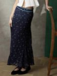 Brora Ditsy Floral Maxi Skirt, Navy