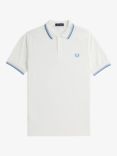 Fred Perry Twin Tipped Regular Fit Polo Shirt, Snow White/Blue