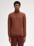 Fred Perry Zip Neck Merino Wool Blend Jumper, Whisky Brown