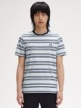 Fred Perry Sport Fine Stripe Tee, Light Ice/Petrol Blue