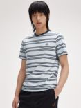 Fred Perry Sport Fine Stripe Tee, Light Ice/Petrol Blue