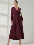 Jolie Moi Long Sleeve Soft Silky Jersey Maxi Dress, Burgundy