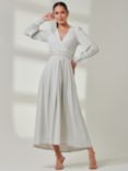 Jolie Moi Long Sleeve Soft Silky Jersey Maxi Dress, Pearl