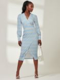 Jolie Moi Geometric Long Sleeve Jersey Pencil Dress, Blue