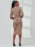 Jolie Moi Print Long Sleeve Jersey Pencil Dress, Stone/Black