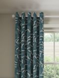 John Lewis Jouvene Weave Pair Blackout/Thermal Lined Eyelet Curtains, Natural, Peacock