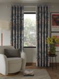 John Lewis Areca Palm Pair Blackout Lined Eyelet Curtains, Navy