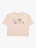 The New Society Kids' Borel Cotton Slogan T-Shirt, Pale Taupe