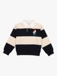 The New Society Kids' Nila Cotton Stripe Polo Shirt, Navy