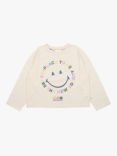 The New Society Kids' Happy Place Cotton T-Shirt, Vanilla Cream