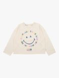 The New Society Kids' Happy Place Cotton T-Shirt, Vanilla Cream