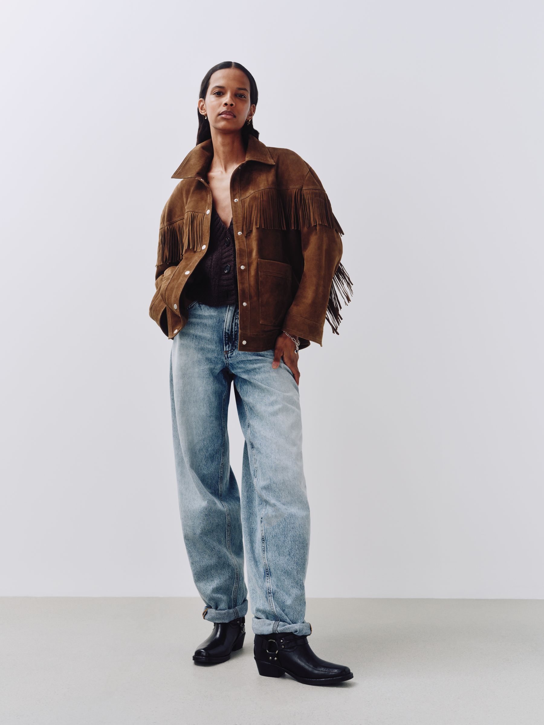 AND/OR brown Arizona Suede Jacket with fringe detail. 
