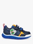 Geox Kids' Lightyloo Ninetendo Luigi Light Up Trainers, Navy/Royal