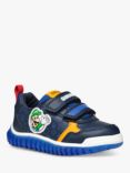 Geox Kids' Lightyloo Ninetendo Luigi Light Up Trainers, Navy/Royal