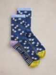 White Stuff Fluffy Embroidered Bee Ankle Socks, Navy/Multi