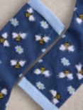 White Stuff Fluffy Embroidered Bee Ankle Socks, Navy/Multi