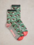 White Stuff Hedgehog Heart Ankle Socks, Green/Multi