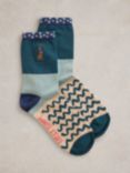 White Stuff Embroidered Dog Ankle Socks, Teal/Multi