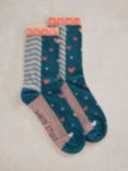 White Stuff Heart Socks, Teal/Multi