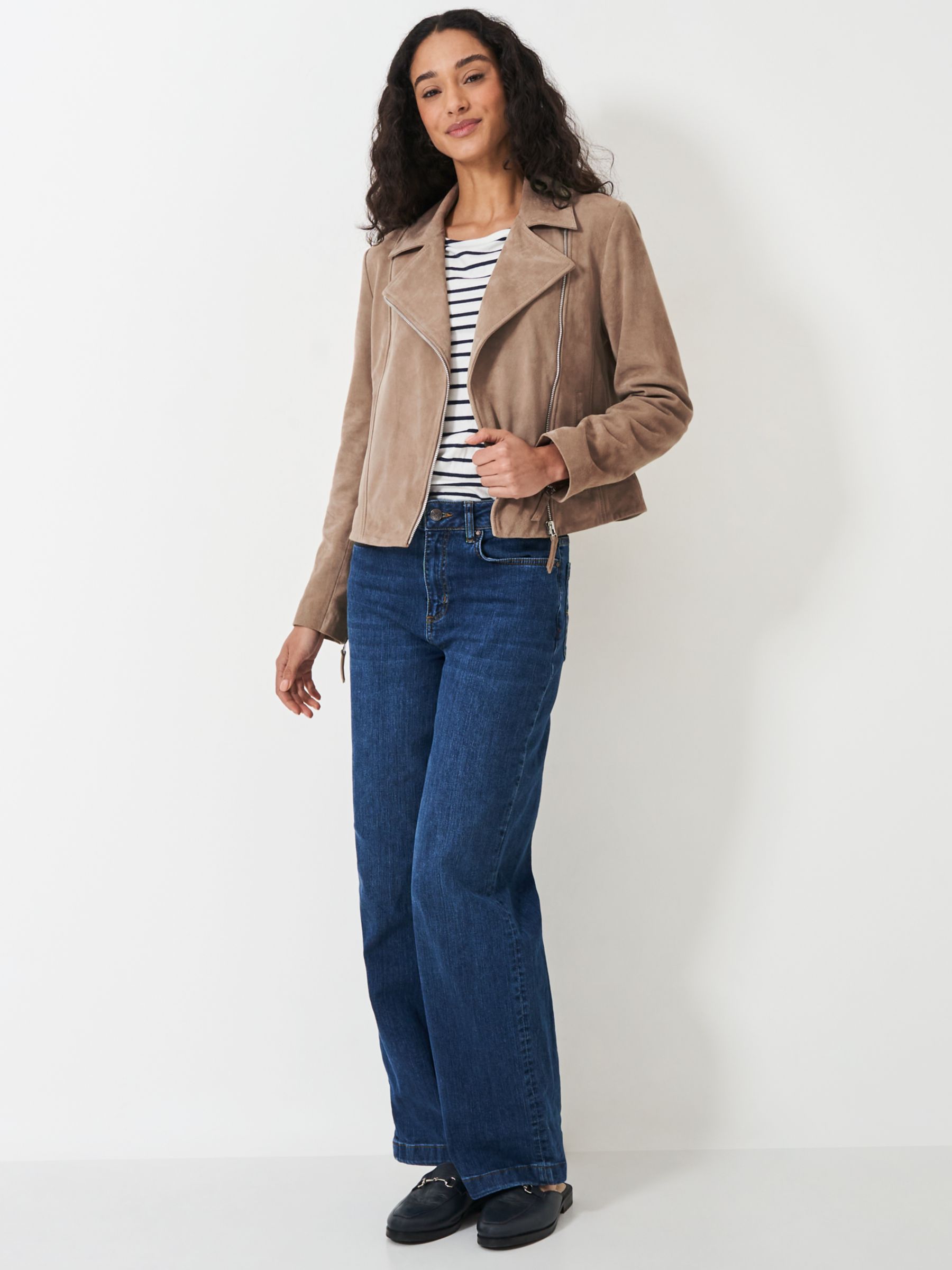 Crew Clothing Suede Biker Jacket, Beige