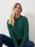 Crew Clothing Heritage Chunk Cable Knit Cashmere Blend Jumper, Bottle Green