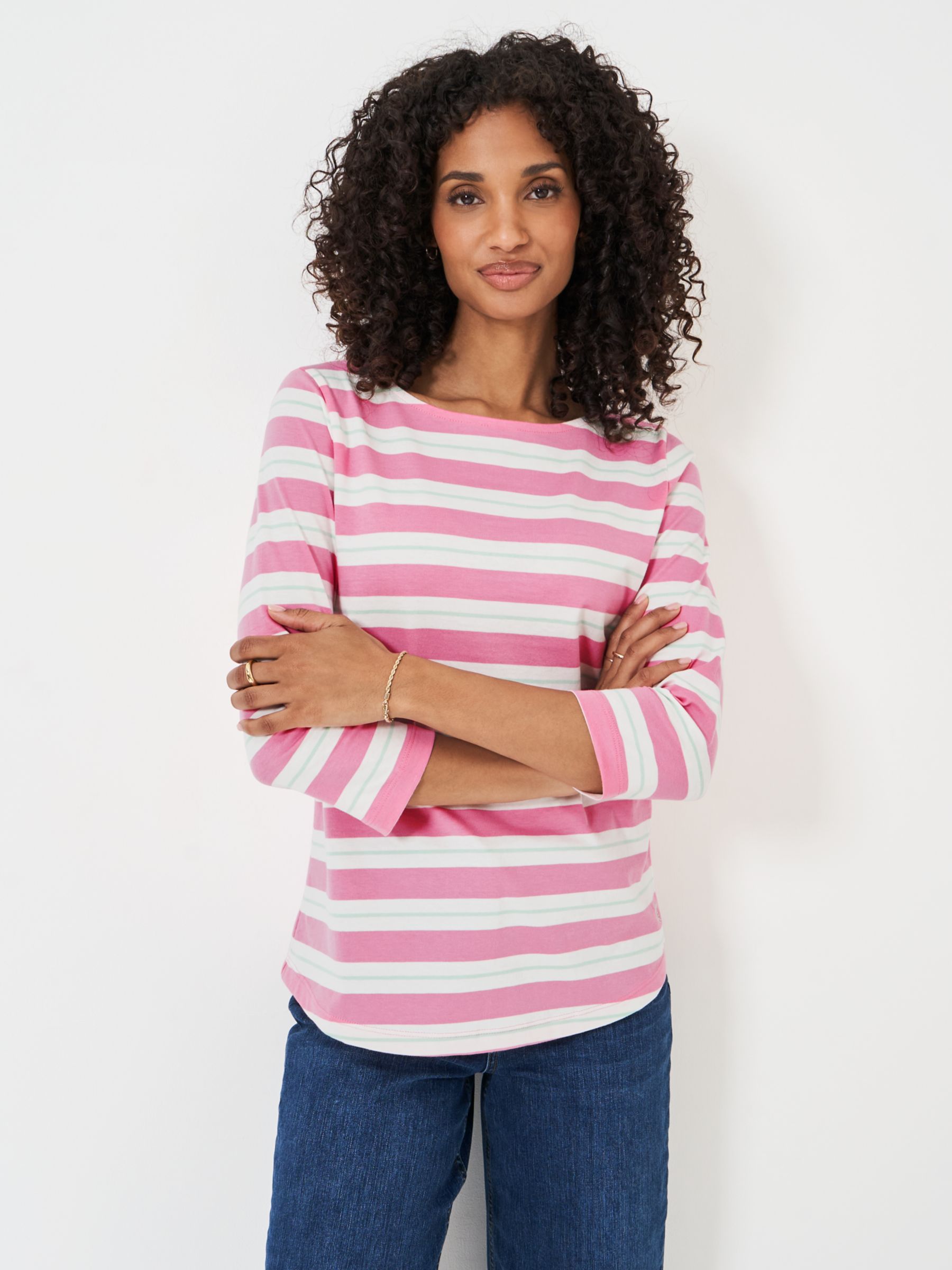 Crew Clothing Essential Breton Stripe Top, Pastel Pink