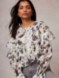 Mint Velvet Floral Asymmetric Ruffle Blouse, White/Multi