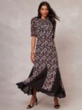 Mint Velvet Floral Godet Maxi Dress, Black