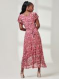Jolie Moi Floral Wrap Mesh Maxi Dress, Pink