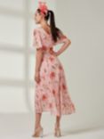 Jolie Moi Floral Pleated Dip Hem Chiffon Maxi Dress, Coral Pink