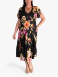 chesca Floral Print Midi Dress, Black/Multi