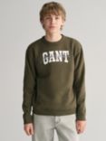 GANT Kids' Arch Script Cotton Sweatshirt, Juniper Green