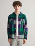 GANT Kids' Checked Cotton Overshirt, Pansy Purple