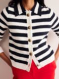 Boden Stripe Collared Cardigan, Navy/Ivory