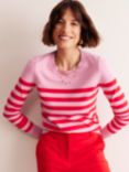 Boden Catriona Cotton Blend Stripe Jumper, Rose Pink/Rouge Red