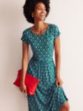 Boden Amelie Geometric Midi Dress, Emerald/Multi