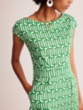 Boden Florrie Geometric Jersey Dress, Emerald, Falling Geo