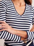 Boden Anna Stripe V-Neck Top, Navy/Ivory